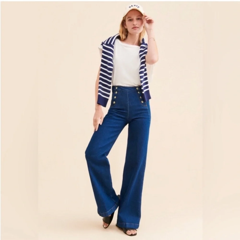 Frame Sailor Snap High Rise Wide Leg Jeans in Adele - Picture 8 of 16